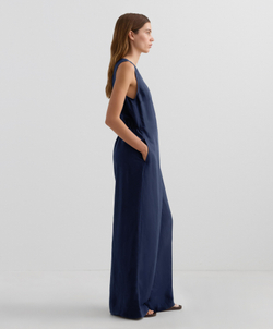 Oysho Длинный комбинезон из льна с запахом, военно-морской