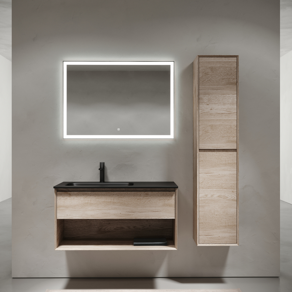 Тумба подвесная под раковину левая Sancos Marmi 1.0, дуб галифакс натуральный 995х445х520