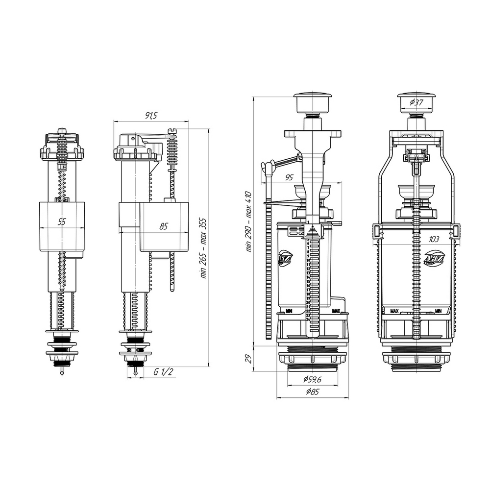 Арматура к смыв. бачку Кноп. АНИпласт бел нижн/подв. WC8510 АНИ пласт