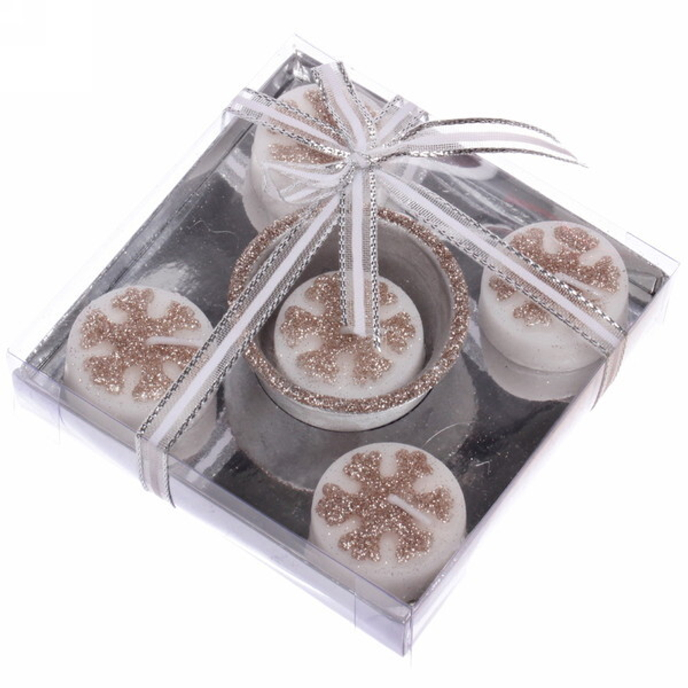 Набор свечей «Сказочные снежинки» 11,5х11,5х3 см, шампань