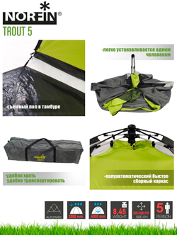 Палатка автоматическая 5-ти местная Norfin TROUT 5 NF