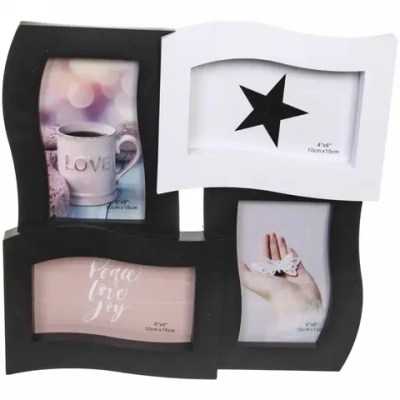 Фоторамка-коллаж 32*32см «Star» цвет черно-белый, на 4 фото, пластик