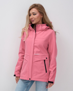 Ветровка спортивная женская с капюшоном softshell розового цвета 9566R