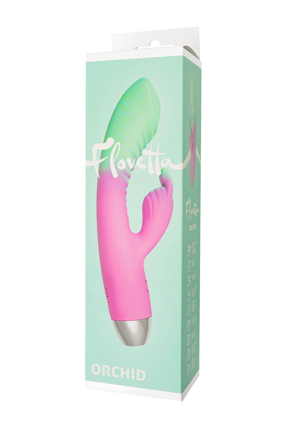 Мятно-розовый вибратор для точки G с клиторальным отростком Orchid - 21 см. (Цвет: мятный)