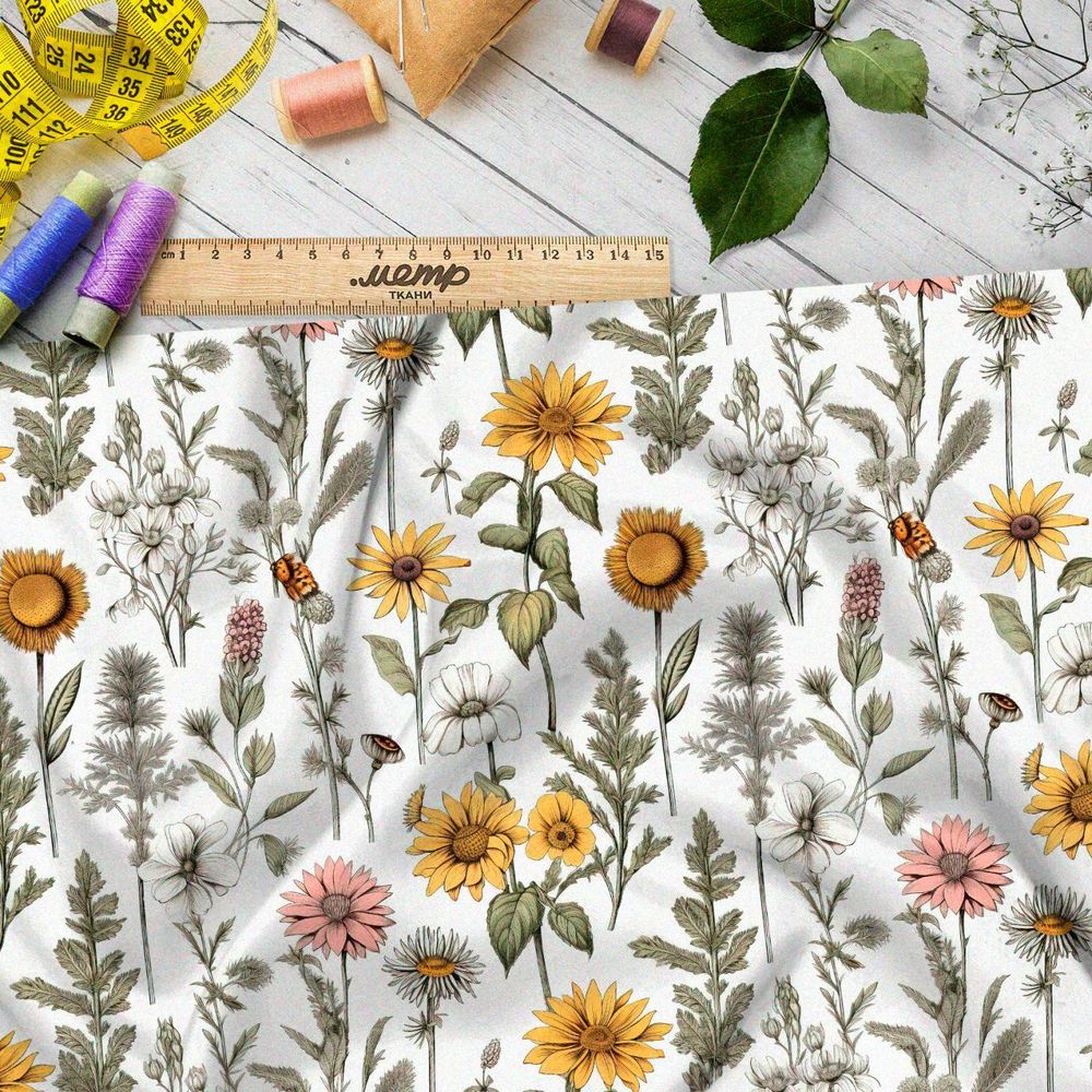 Ткань премиум таффета летняя цветочная мелодия