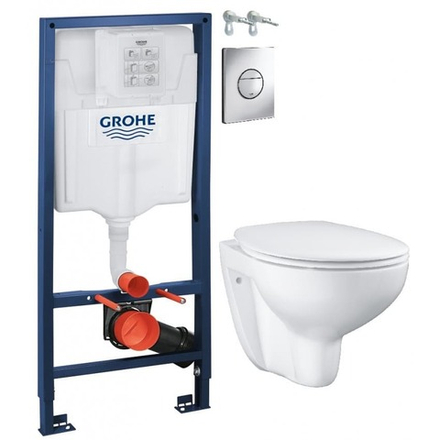 Инсталляция Grohe Solido Набор 4 в1: станд. инстал., подв. ободк. унитаз Bau Ceramic, сиденье, кнопк