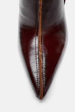 ZARA КОЖАНЫЕ БОТИЛЬОНЫ С ОСТРЫМ НОСОМ, КОРИЧНЕВЫЙ