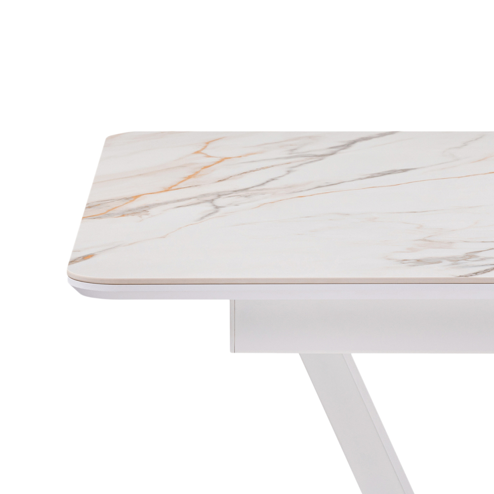 Керамический стол Woodville на тумбе Бугун 120(160)х80х77 белый мрамор с прожилками, белый