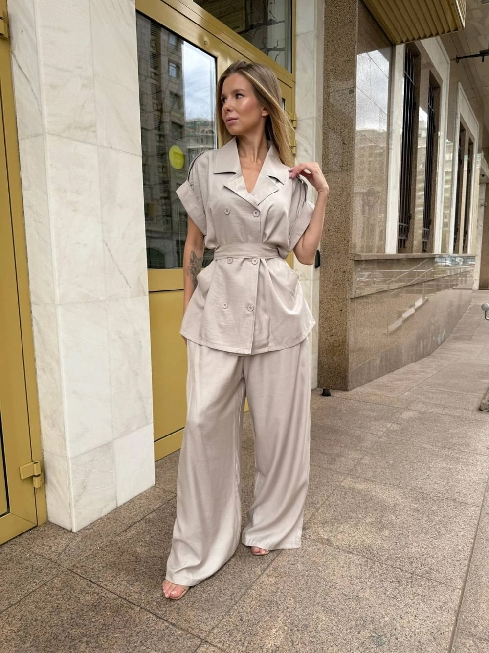 Костюм двойка сафари Слоновая кость