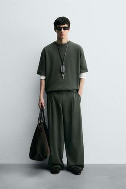 ZARA ДЖОГГЕРЫ WIDE FIT СО СКЛАДКАМИ, МЯГКИЙ ЗЕЛЕНЫЙ