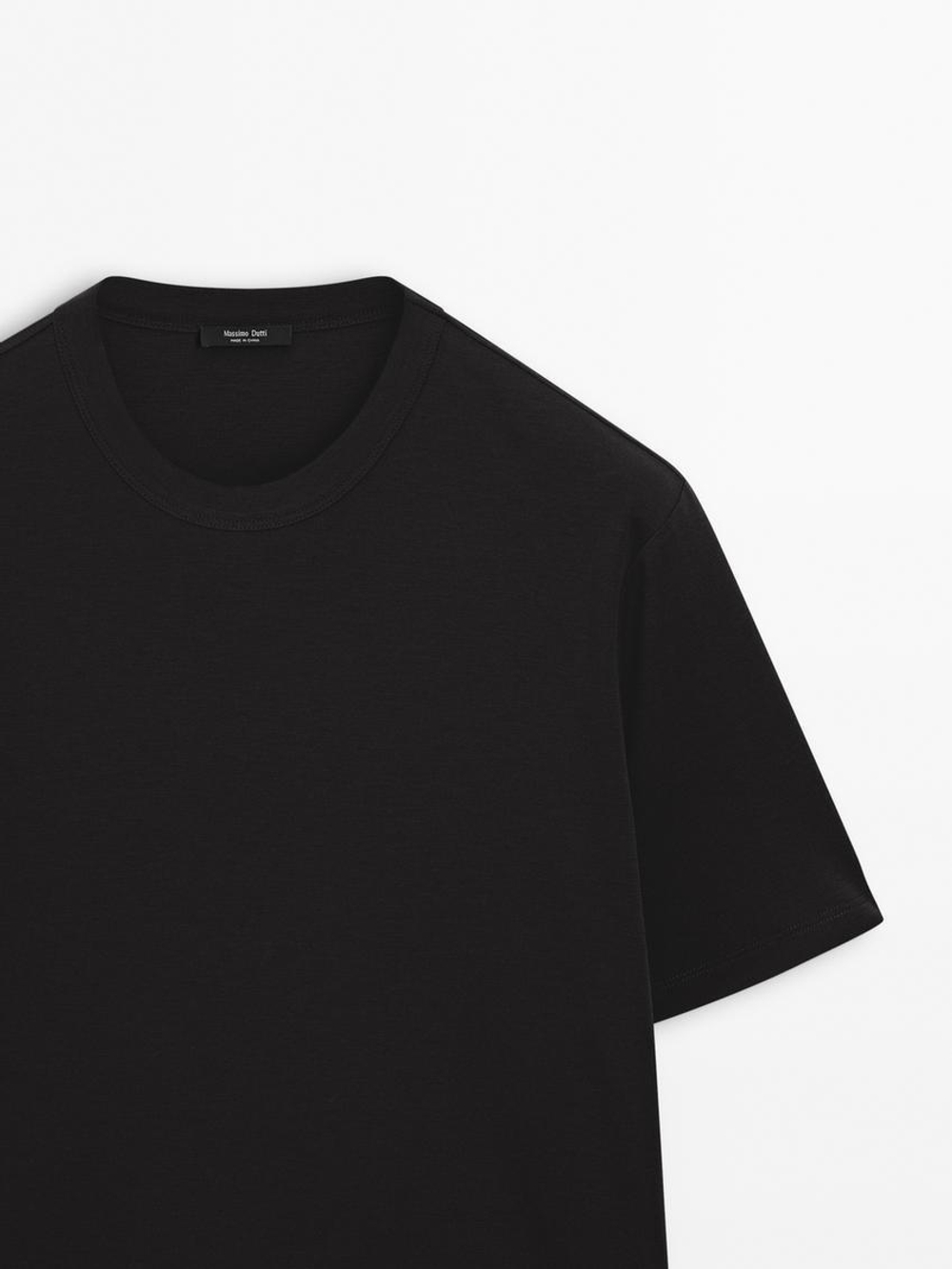 Massimo Dutti Футболка из смесового хлопка, черный