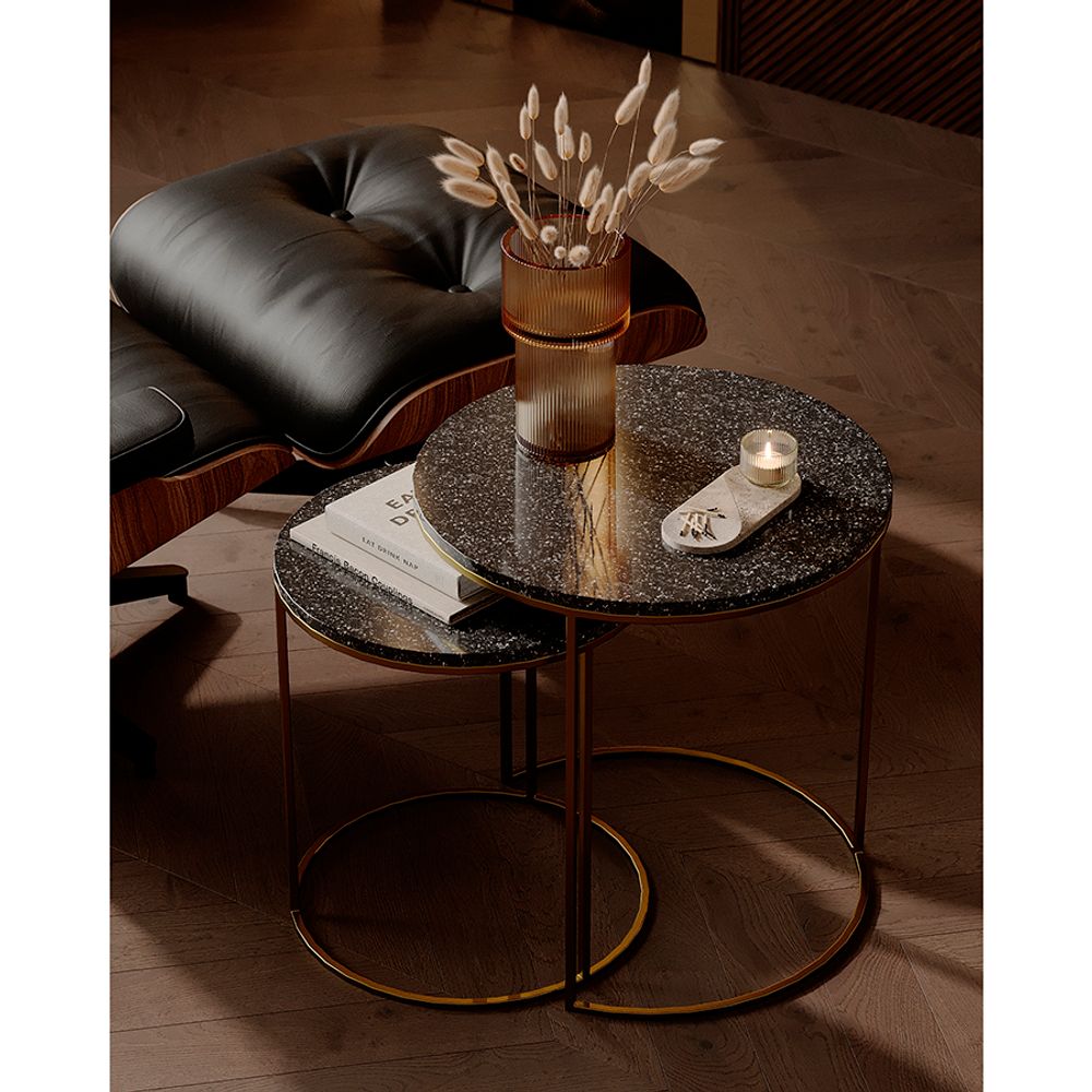 Набор из 2-х кофейных столиков Hans, Ø40 см и Ø50 см, черный мрамор