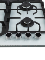 Газовая варочная панель шириной 60 см, Macbi MBH64WFGI.V2-WH с Wok-конфоркой, Белое закаленное стекло, Электроподжиг, Газ-контроль, Решетки из чугуна