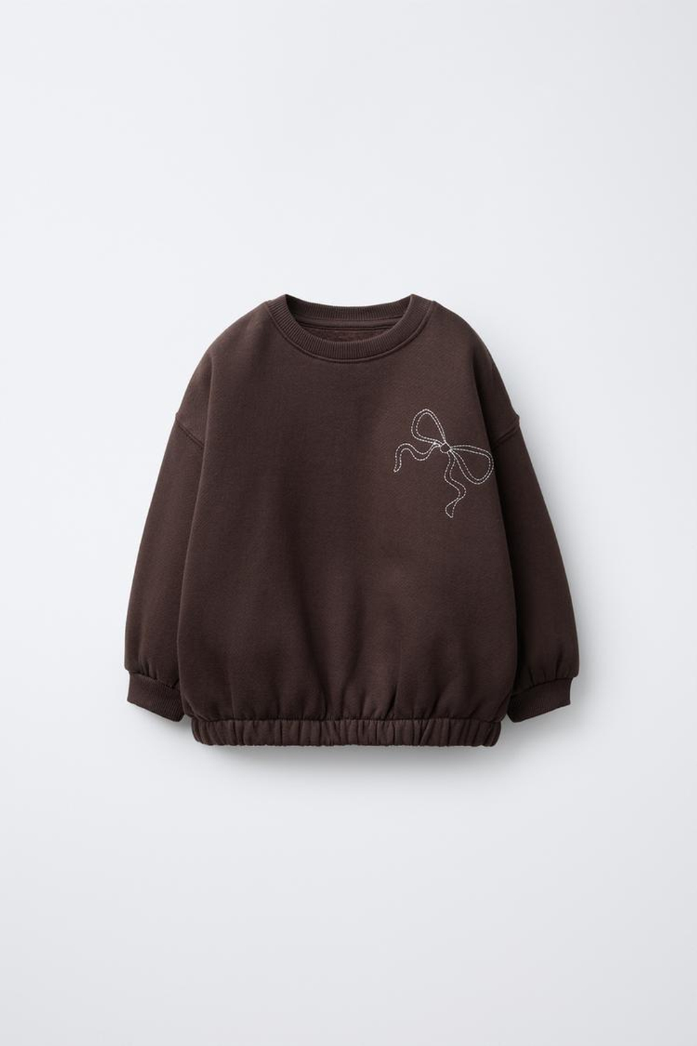 ZARA ТОЛСТОВКА С КОНТРАСТНОЙ ВЫШИВКОЙ, ШОКОЛАДНЫЙ