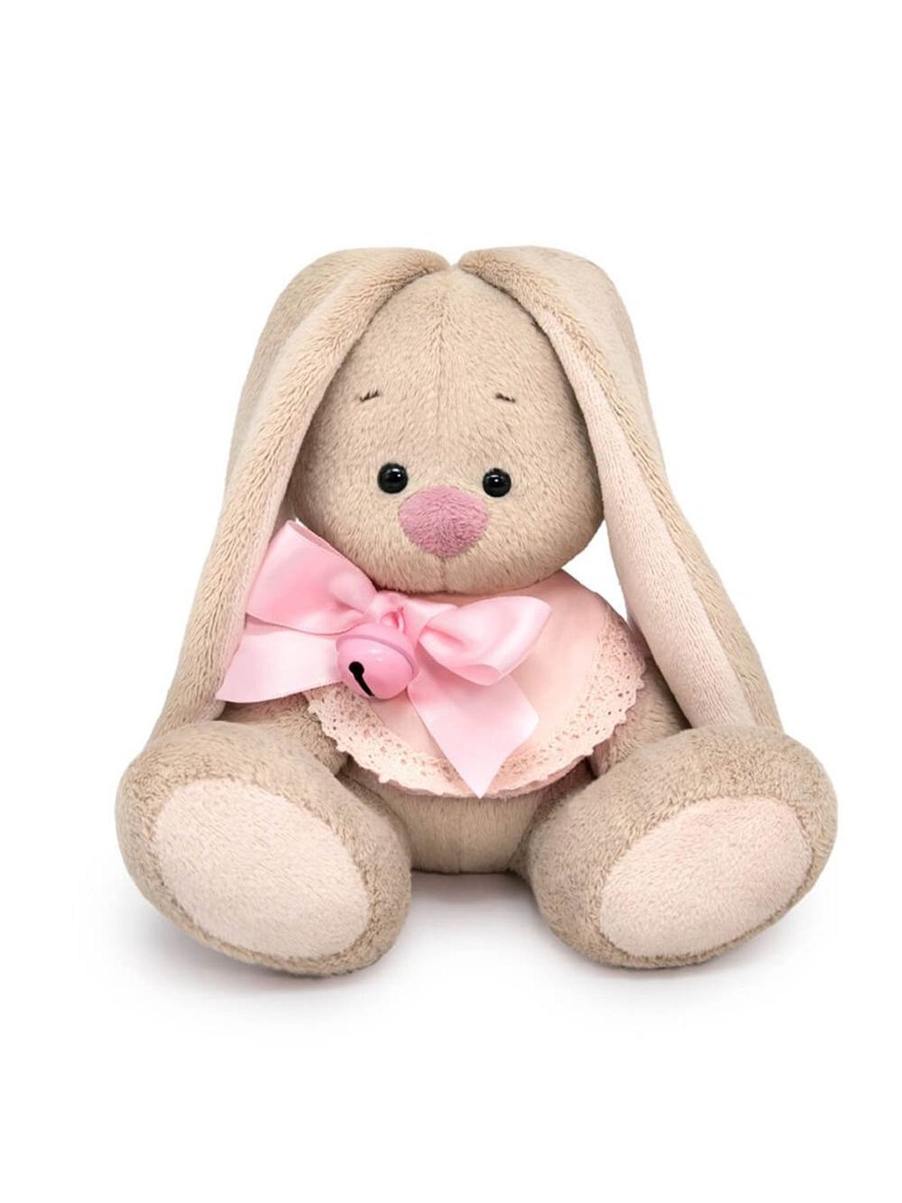 Мягкая игрушка Зайка Ми в слюнявчике с бубенчиком 15 см