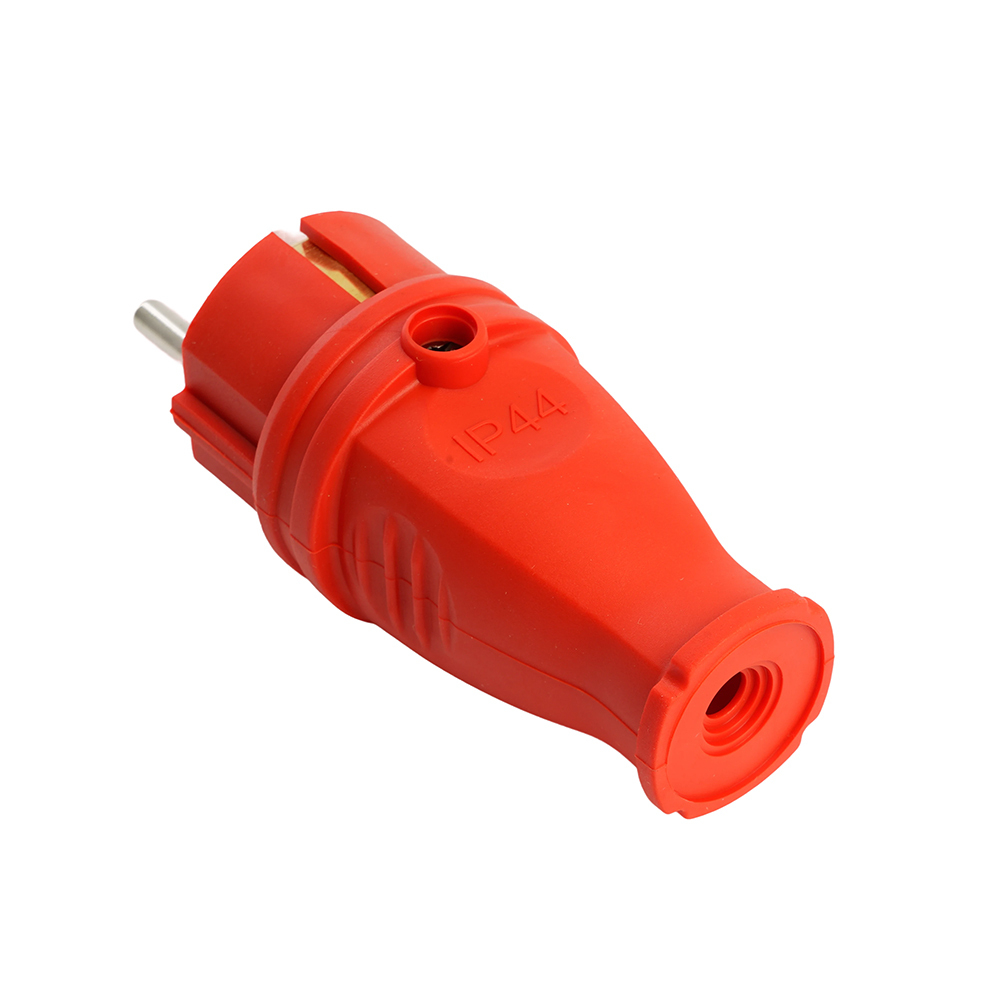 Вилка прямая с/з STEKKER, RPG16-21-441, каучук, 250В, 16A, IP44, красный 39160