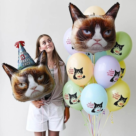 Шар с рисунком 14" Кот сердитый 2цв