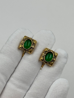 Клипсы с зелёными кабошонами Goldette