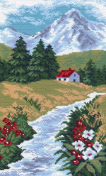 "Домик в горах"-0750 канва с рисунком