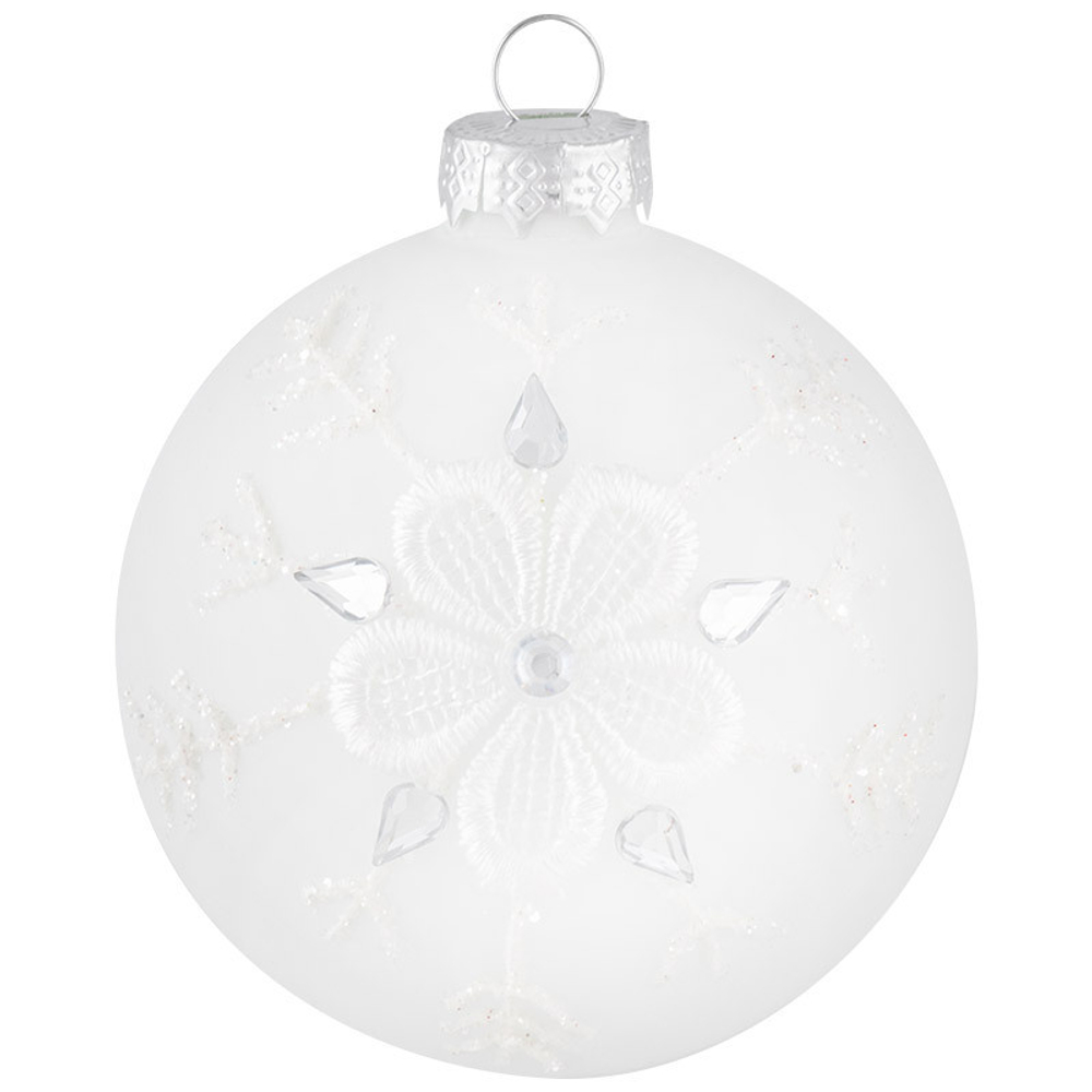 Шар новогодний 1шт 8см "Снежинка белая" SYBLQA-0523058
