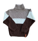 Свитер для мальчиков "Косики полосатик" р-р 122-128, коричневый/бежевый 1763