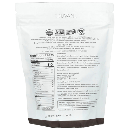 Truvani, Protein + Energy, шоколадный мокко, 495 г (17,46 унции)