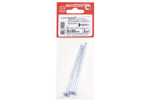 БОЛТ САНТЕХНИЧЕСКИЙ СТРОЙБАТ ОЦИНК DIN 571 8Х90 2ШТ 3684