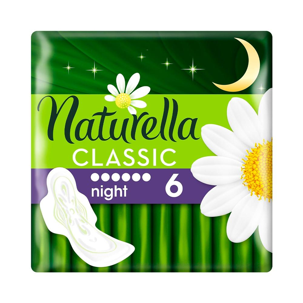NATURELLA Classic 6 шт. Night Single Camomile Женские гигиенические прокладки ароматиз с крылышками