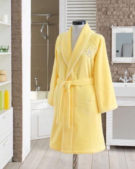 LILIUM SALYAKA ЖЕЛТЫЙ махровый женский халат Soft Cotton (Турция)