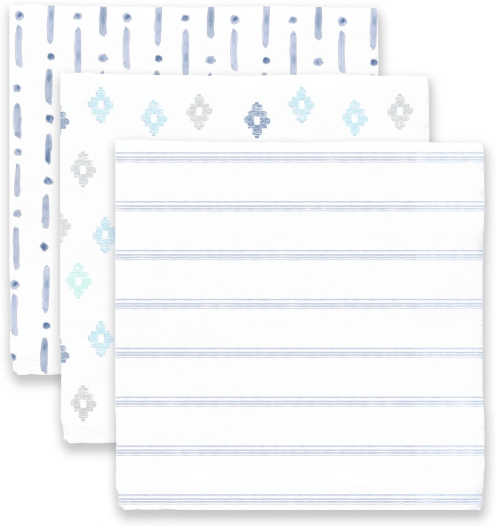 SwaddleDesigns SDM-180D Набор пеленок муслин 3 шт. Indigo Denim Watercolor Blues
