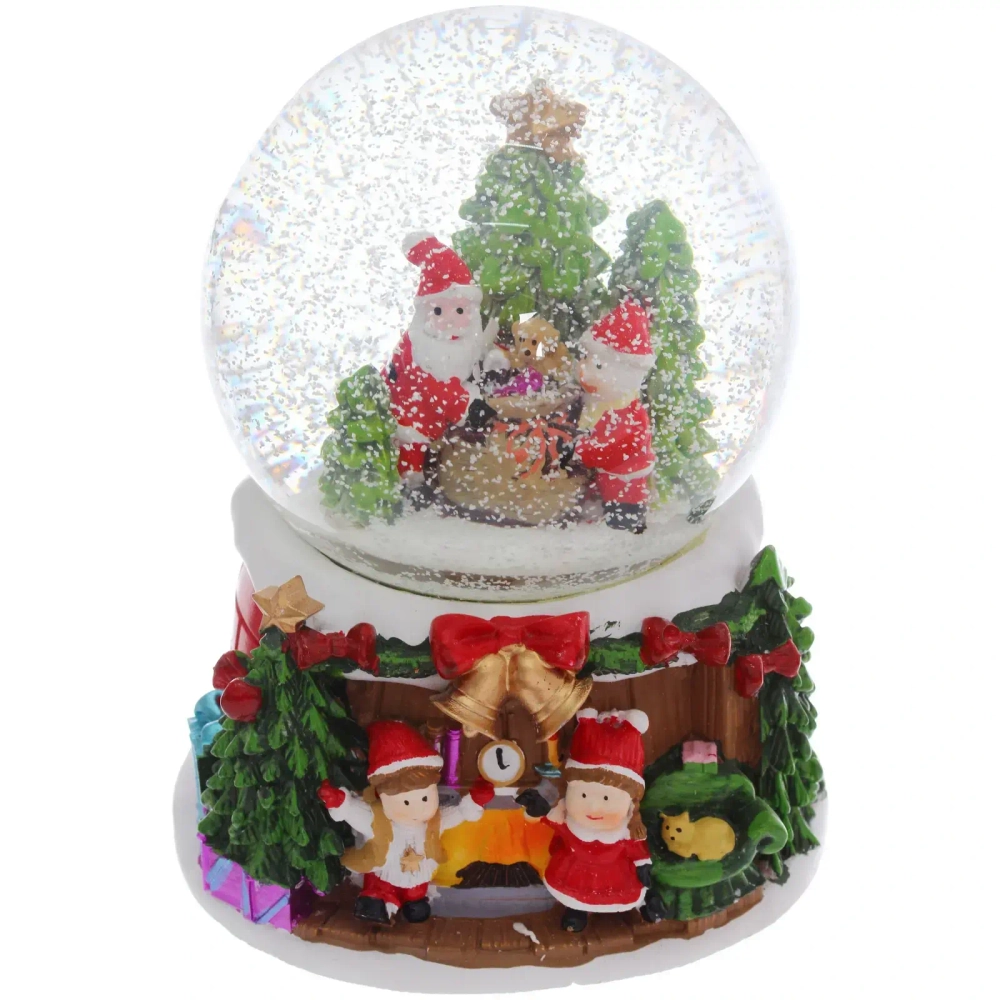 Сувенир Снежный шар «Веселая встреча» 12.5*12.5*15 см (падающий снег, подсветка, музыка), микс