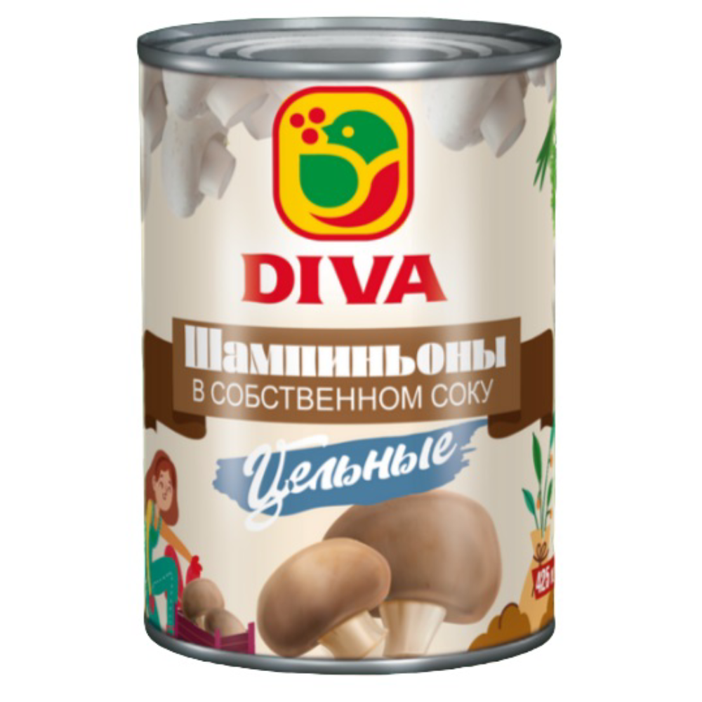 Шампиньоны цельные DIVA 425 мл
