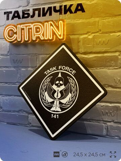 Табличка декоративная "Call of Duty, Task Force 141 (ОТГ 141)" на дверь и стену, прикольная штука в подарок геймеру, декоративный знак, 24,5х24,5 см, Айдентика Технолоджи
