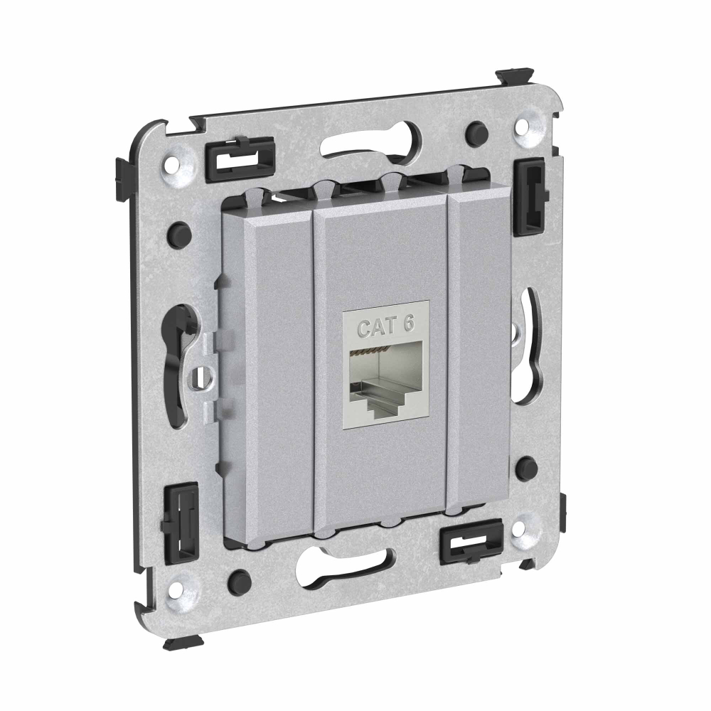 Компьютерная розетка RJ-45 без шторки в стену, кат.6 одинарная экранированная, "Avanti", "Закаленная сталь"