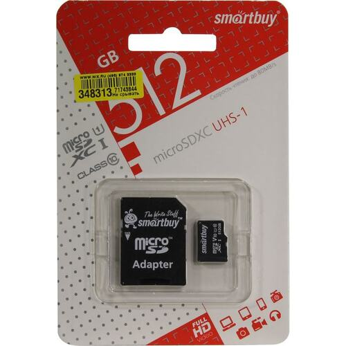 Карта памяти SmartBuy &lt;SB512GBSDCL10-01&gt; microSDXC 512Gb UHS-I U1 + microSD--&gt;SD Adapter