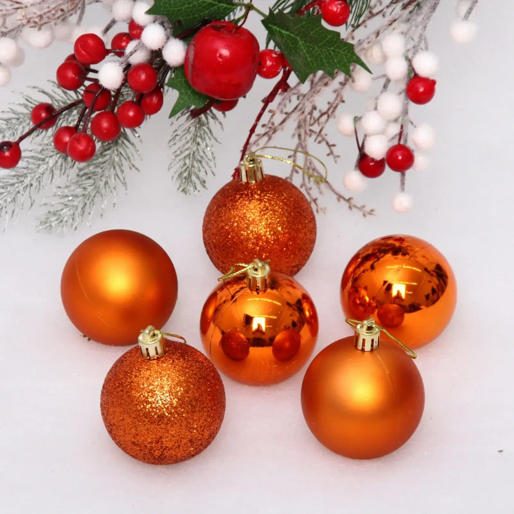 Новогодние шары 6 см (набор 6 шт) «Микс фактур», Янтарь (пакет)