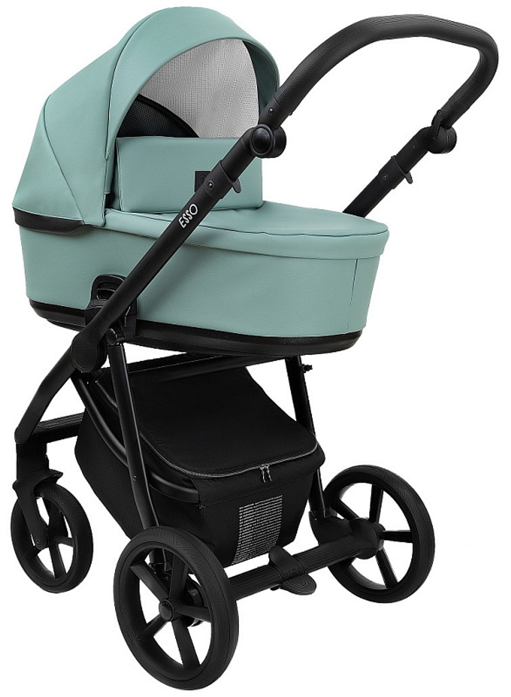 Детская коляска Roan Esso 2025 Кожа 3 в 1 с автокреслом Tutis Elo Lux Black ESSK/214/1 Misti Mint/Grey/руч.Черный
