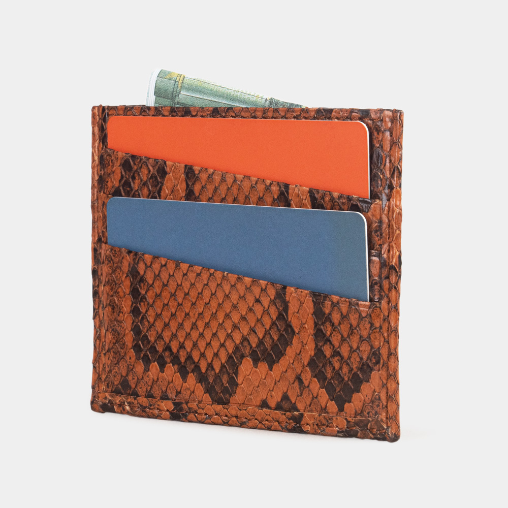 Картхолдер кожаный, питон цвета коньяк