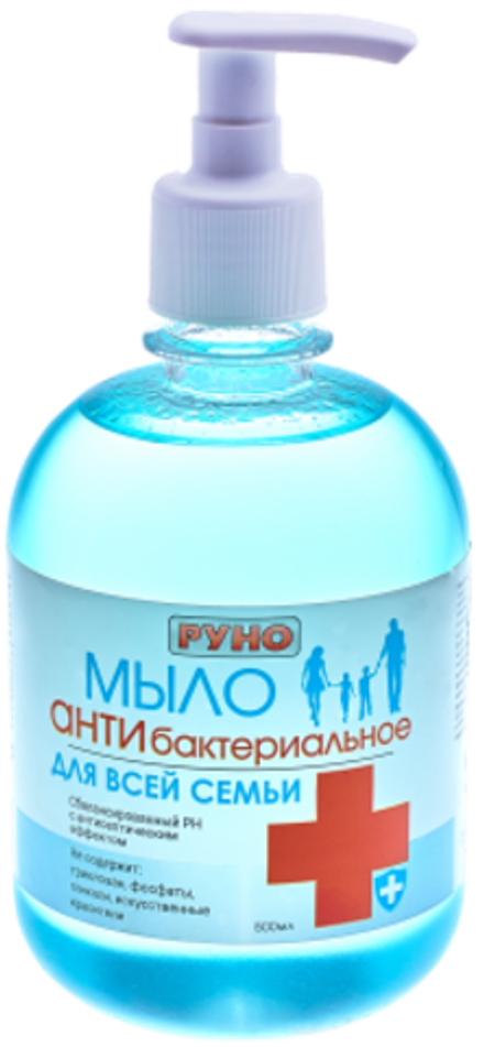 АНТИбактериальное мыло жидкое Для Всей Семьи 500 мл дозатор ТМ РУНО