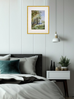 Картина акварельная в паспарту 30х40 см на стену для интерьера "В тени деревьев"