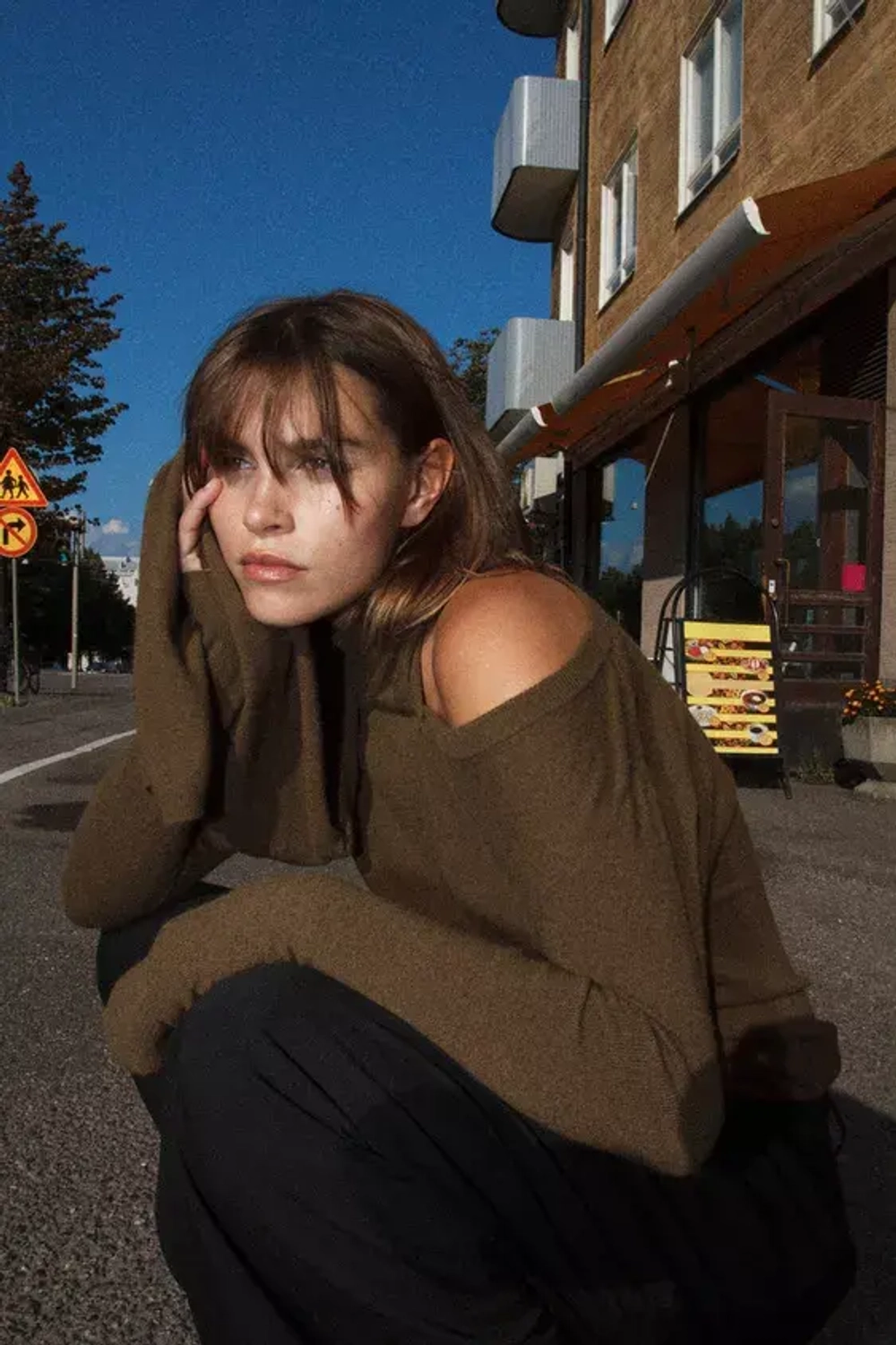 ZARA ОДНОТОННЫЙ СВИТЕР С ШАРФОМ, ТЕМНЫЙ ХАКИ