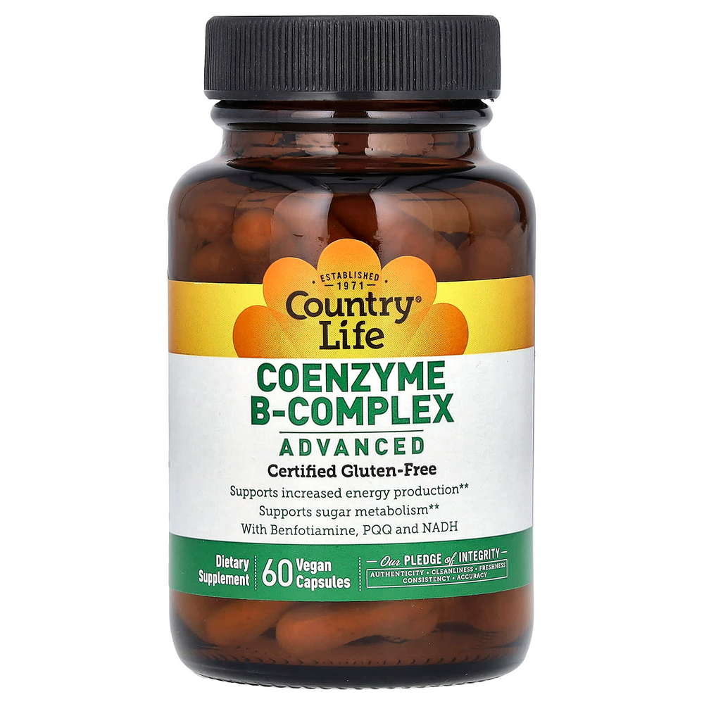 Country Life, комплекс коэнзимов группы B, улучшенная формула, 60 веганских капсул