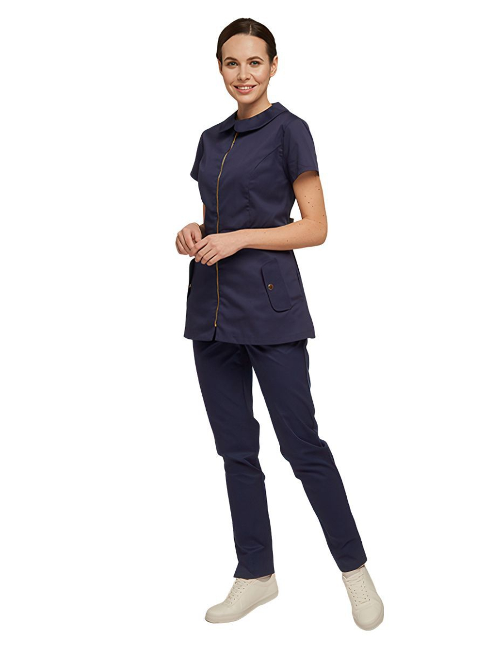 Туника медицинская женская Dr. Nice DRN150 на молнии, с воротником, синий, 46