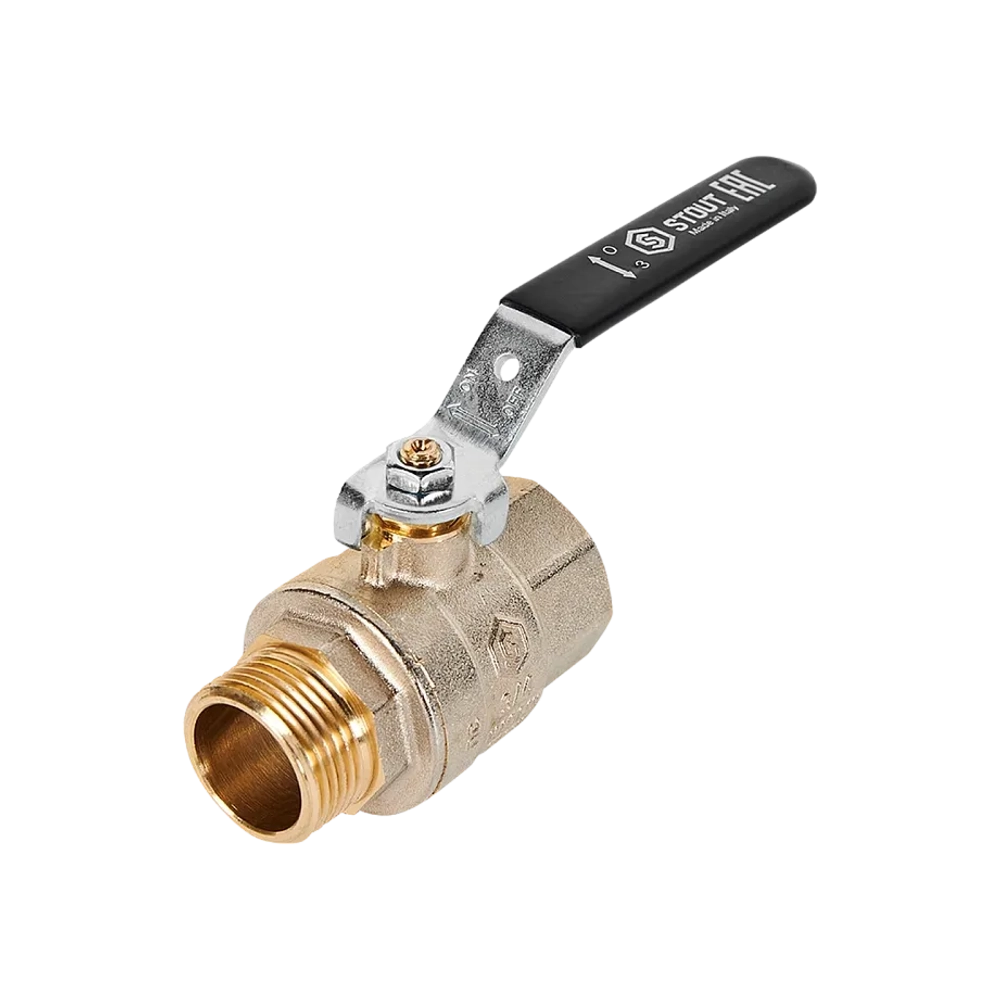 Кран шаровой полнопроходной STOUT - 3/4" (НР/ВР, PN40, Tmax 150°C, ручка-рычаг черная)