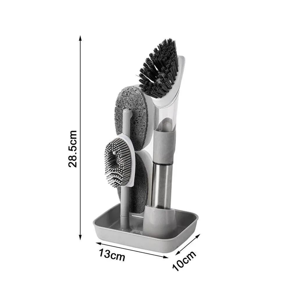Щетка для мытья посуды, дозатор 4 насадки, кухонная, цвет серый