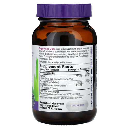 Oregon's Wild Harvest, Эхинацея с цинком и витамином C, 90 желатиновых капсул