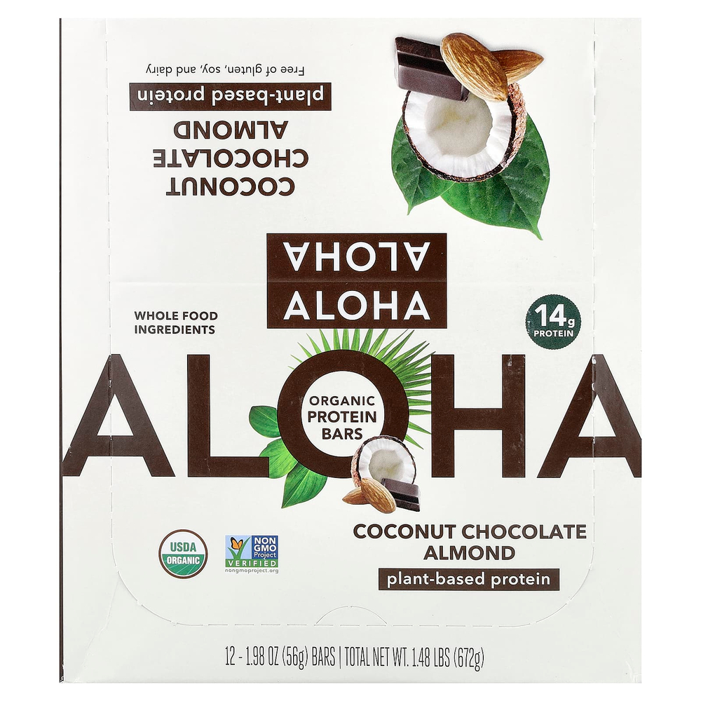 Aloha, Organic Protein Bars, Coconut Chocolate Almond, 12 Bars, 1.98 oz (56 g) Each