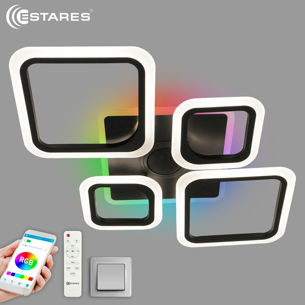 Управляемая светодиодная музыкальная люстра OVAL RGBmusic 85W 5S-APP-725x460x80-BLACK/WHITE-220-IP20