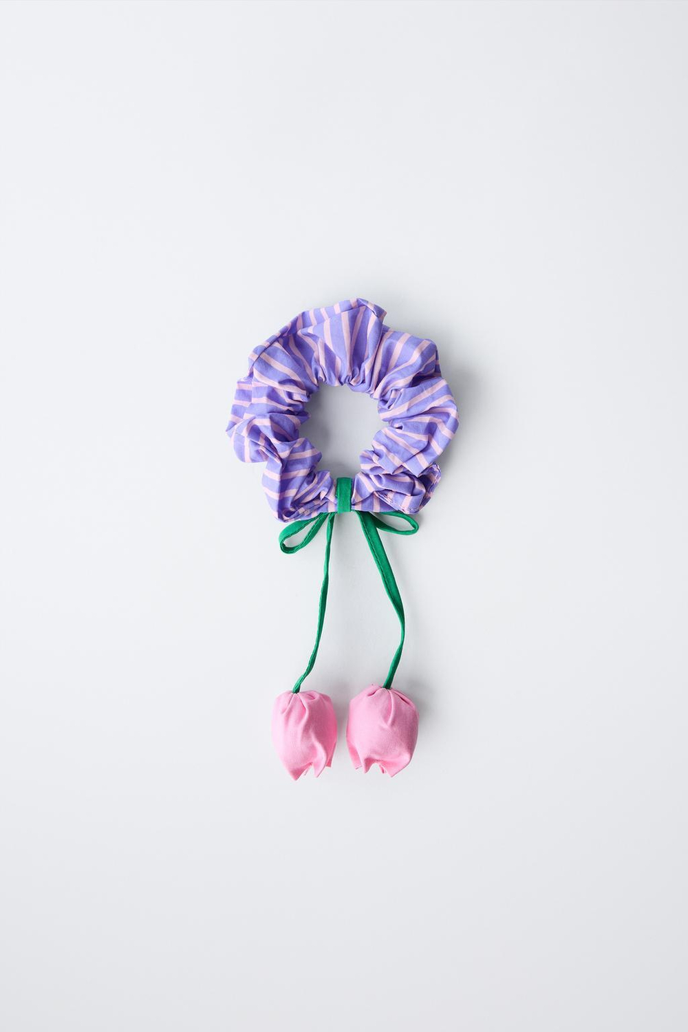 ZARA РЕЗИНКА ДЛЯ ВОЛОС В ПОЛОСКУ С ТЮЛЬПАНОМ, РОЗОВЫЙ