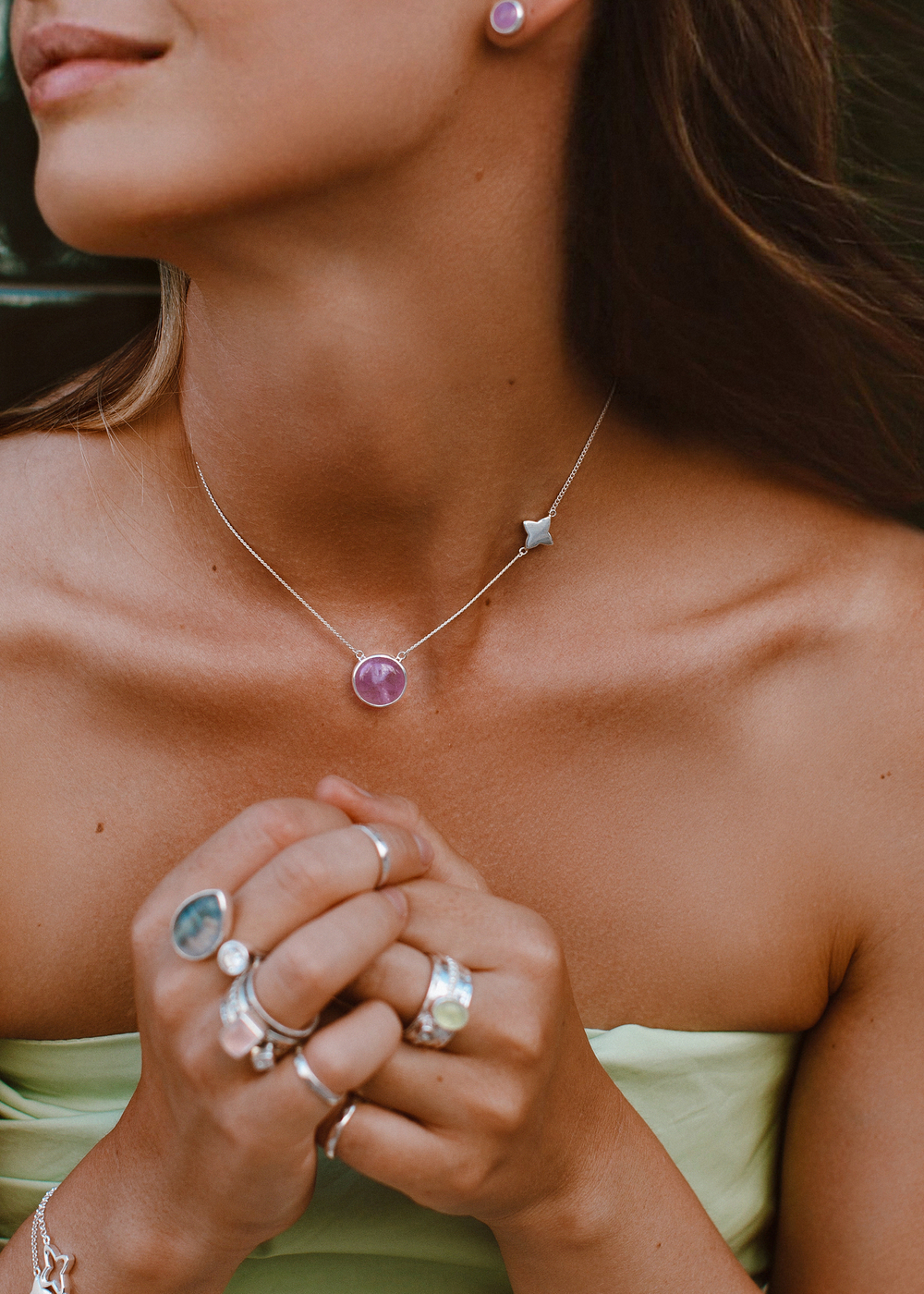 Колье «Трилистник» с лавандовым аметистом